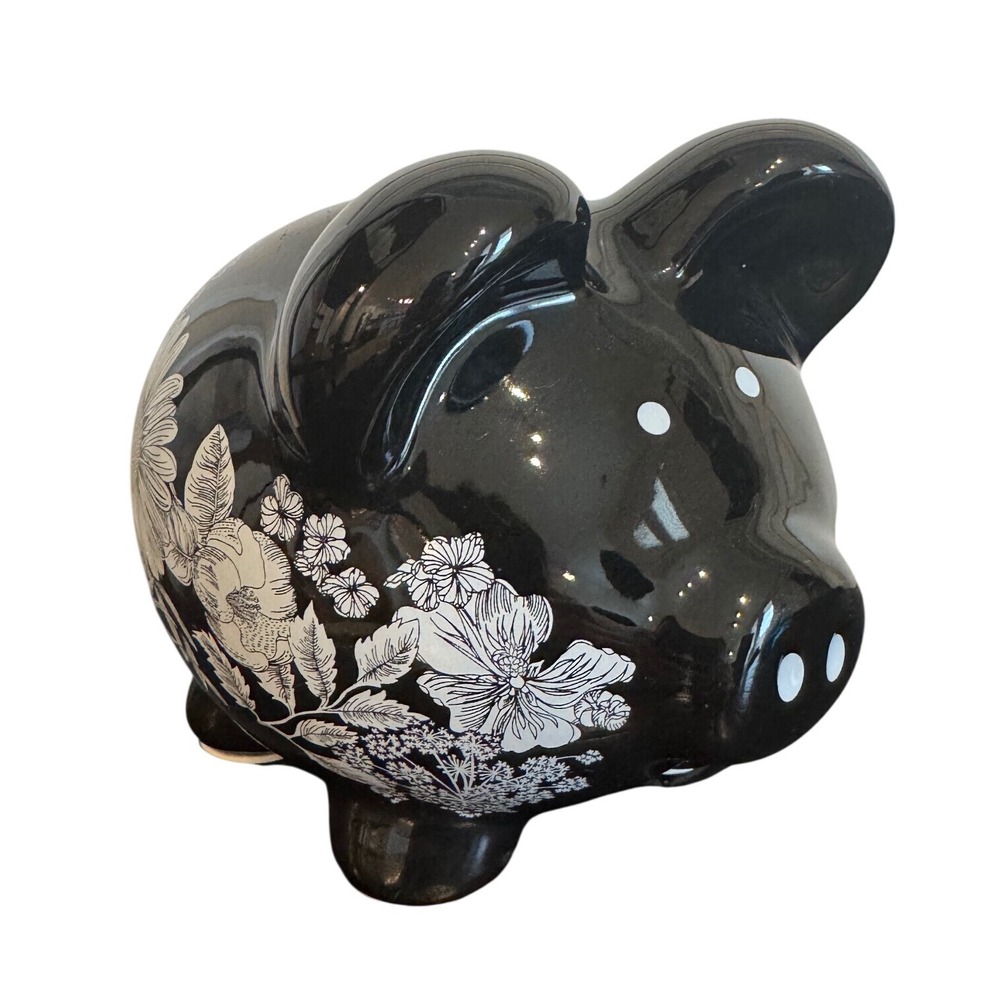 Target Black Floral Ceramic Piggy Bank White Botanical Glossy 065160130 2009